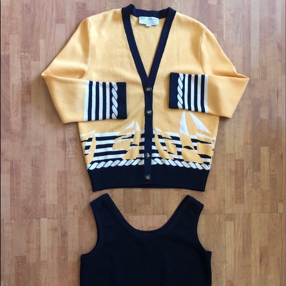 St John Collection Sweater Color Yellow Blue Size Medium - Picture 6 of 6